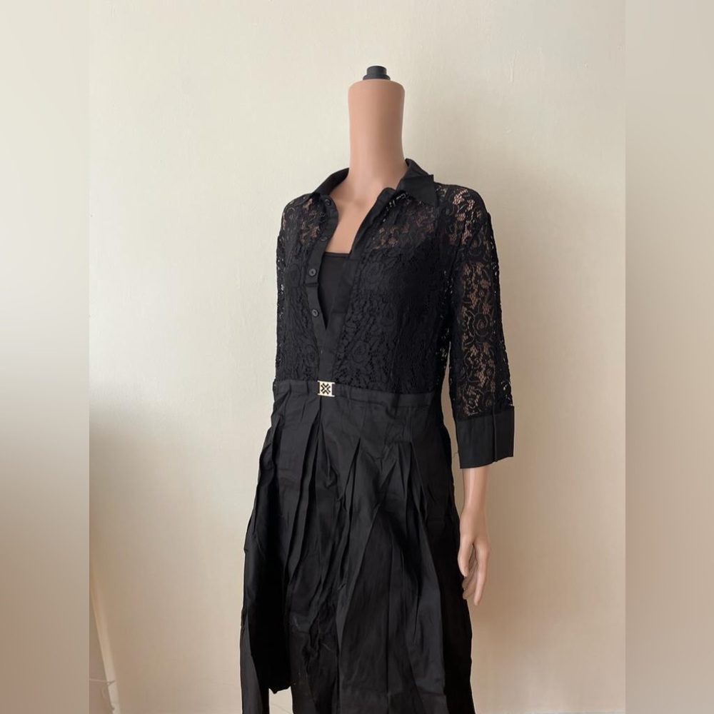 NWT vintage style women’s floral lace 3/4 sleeve A line pleated black dress XXL